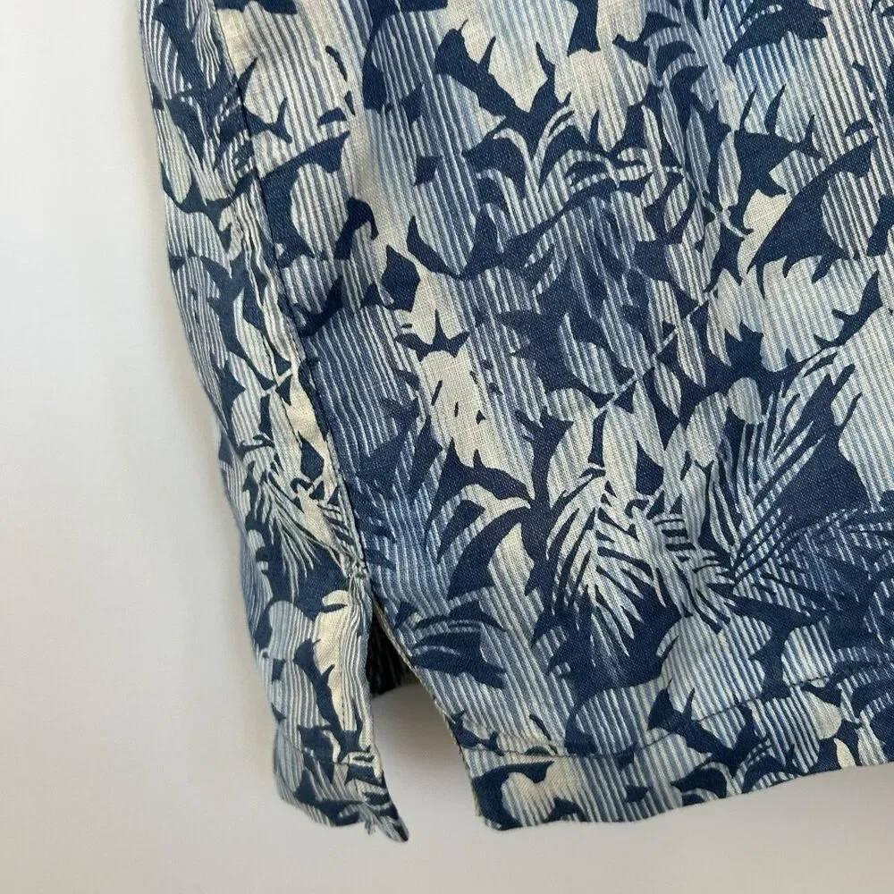 Tommy Bahama Mens 100% Linen Shirt Hawaiian Blue Short Sleeve Size XLX Button Up